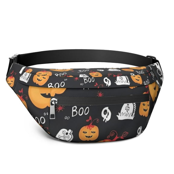 Fanny Pack Halloween Ghost Pumpkin Medley Pattern Waist Pack Bag,Running Cross Bag,Waterproof Large Fanny Packs for Women Men for Travel Running Hiking Cycling
