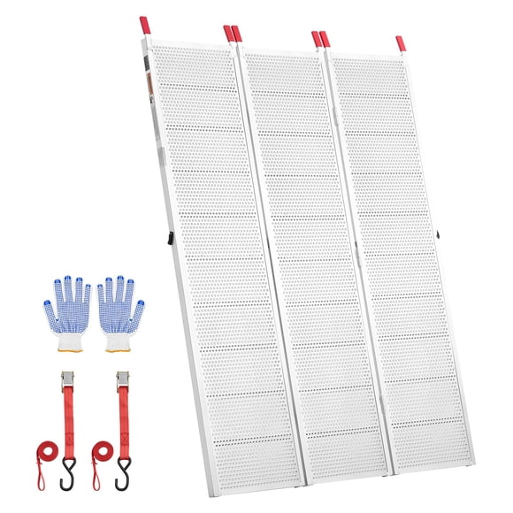 VEVOR Aluminum Trailer Ramps, 76 x 54 in Tri-Folding Truck Ramps with Straps & Non-Slip Rubber Fingers, 1500LBS Capacity ATV Loading Ramps for Pickup Trucks, Motorcycles
