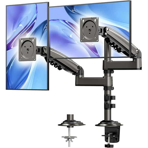 Dual Monitor Stand - Height Adjustable Gas Spring Double Arm Monitor Mount Desk Stand Fit Two 13 to 32 Inch Screens with Clamp, Grommet Mounting Base, Each Arm Hold up to 20Lbs