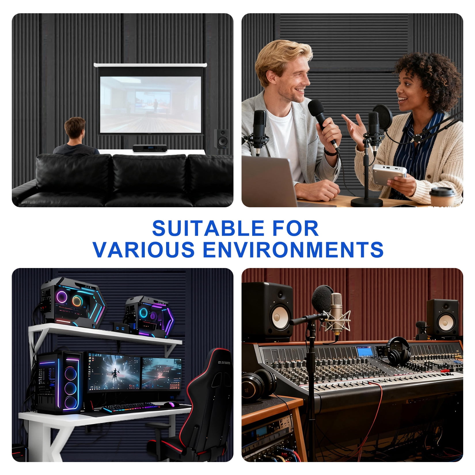 Garvee 2 Pack Acoustic Panels 48x24x2 Inches, Sound Absorbing Foam Wedge for Walls, Noise Damping Studio Foam for Media Room Home Office Recording Studio, Black