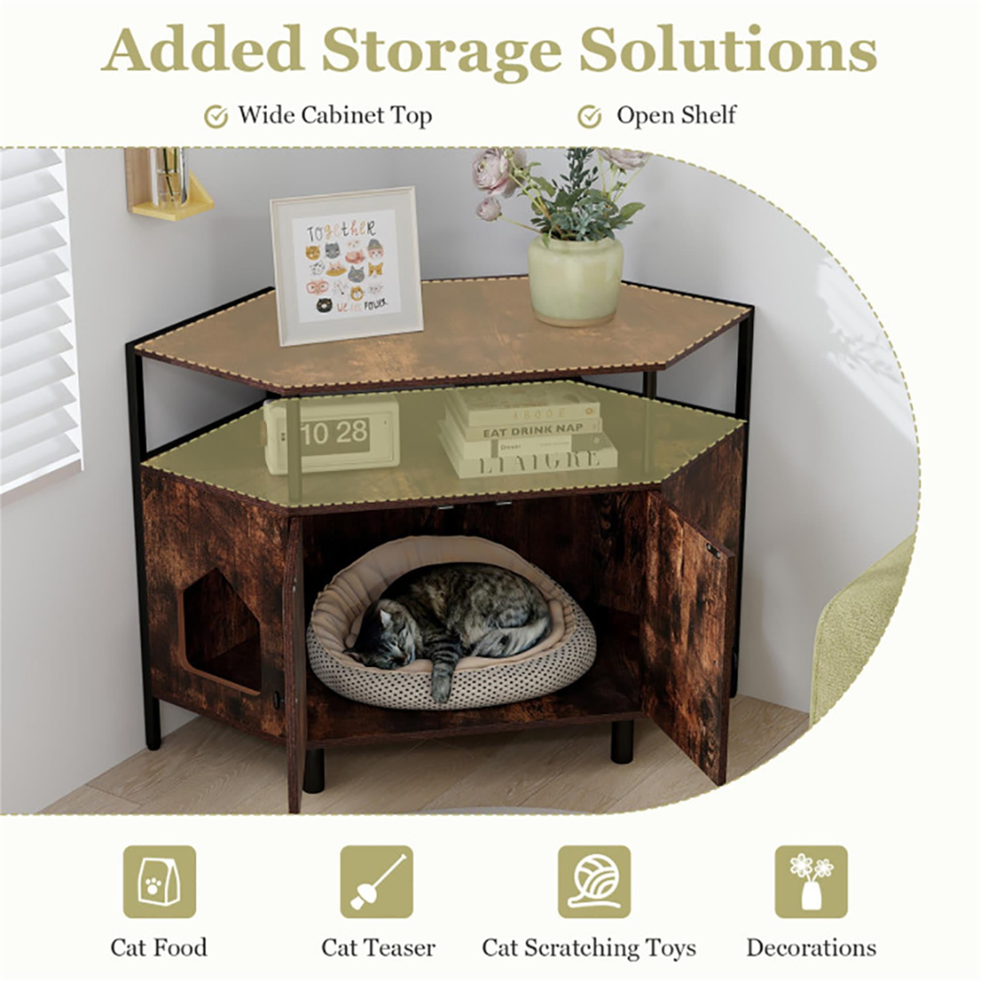 Kadyn 41" Large Hidden Cat Litter Box Furniture with Shelf, Wood Sturdy Cat Washroom Enclosure Cat House Storage with 2 Entrances, Brown