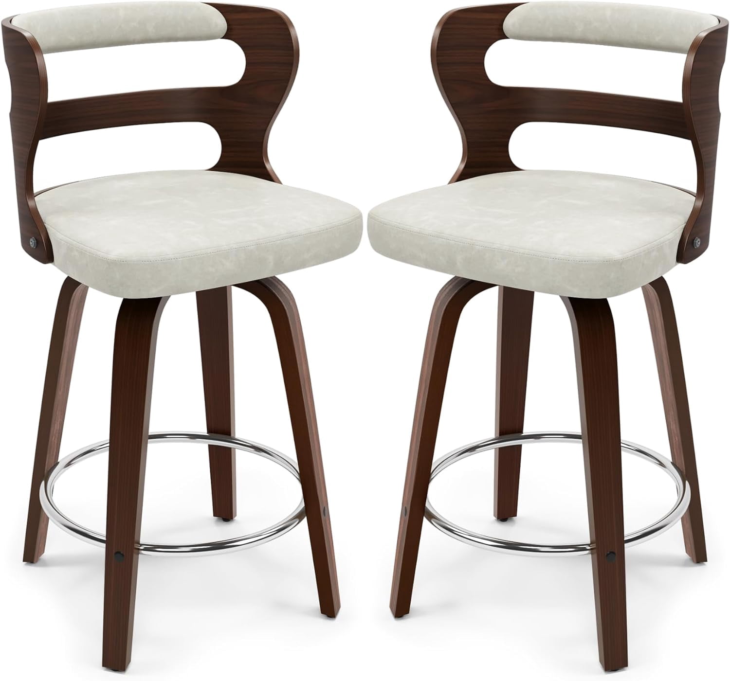LUE BONA 26" Counter Height Bar Stools Set of 2, Swivel Counter Stools with Back for Kitchen, Light Beige Gray