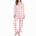 thumbnail image 4 of SROBPTY Women Plaid Print Button Down Collared Long Sleeve Shirt and Long Pants Pajama Set Pink, XXL, 4 of 4