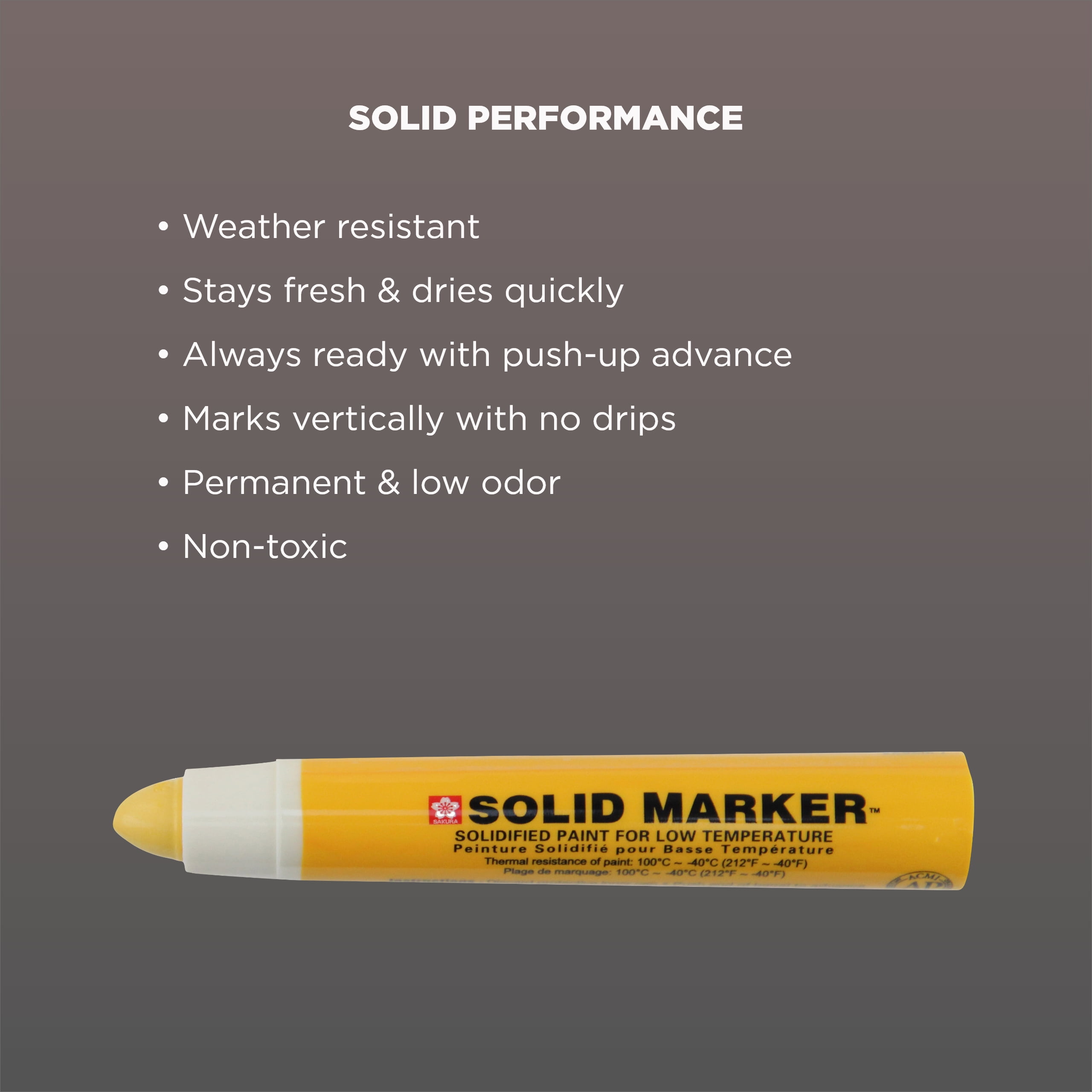 Sakura Mini Solid Paint Markers with Push Up Tip - Low Temperature Permanent Marker Pens - Window, Wood, & Glass Marker - 10 mm Tip - Yellow Paint - 12 Pack
