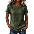 thumbnail image 3 of ClodeEU Women's Striped Round Neck Short Sleeve Blouse,Casual Summer Linen Blend Tee Army Green,Women's Plus L, 3 of 9