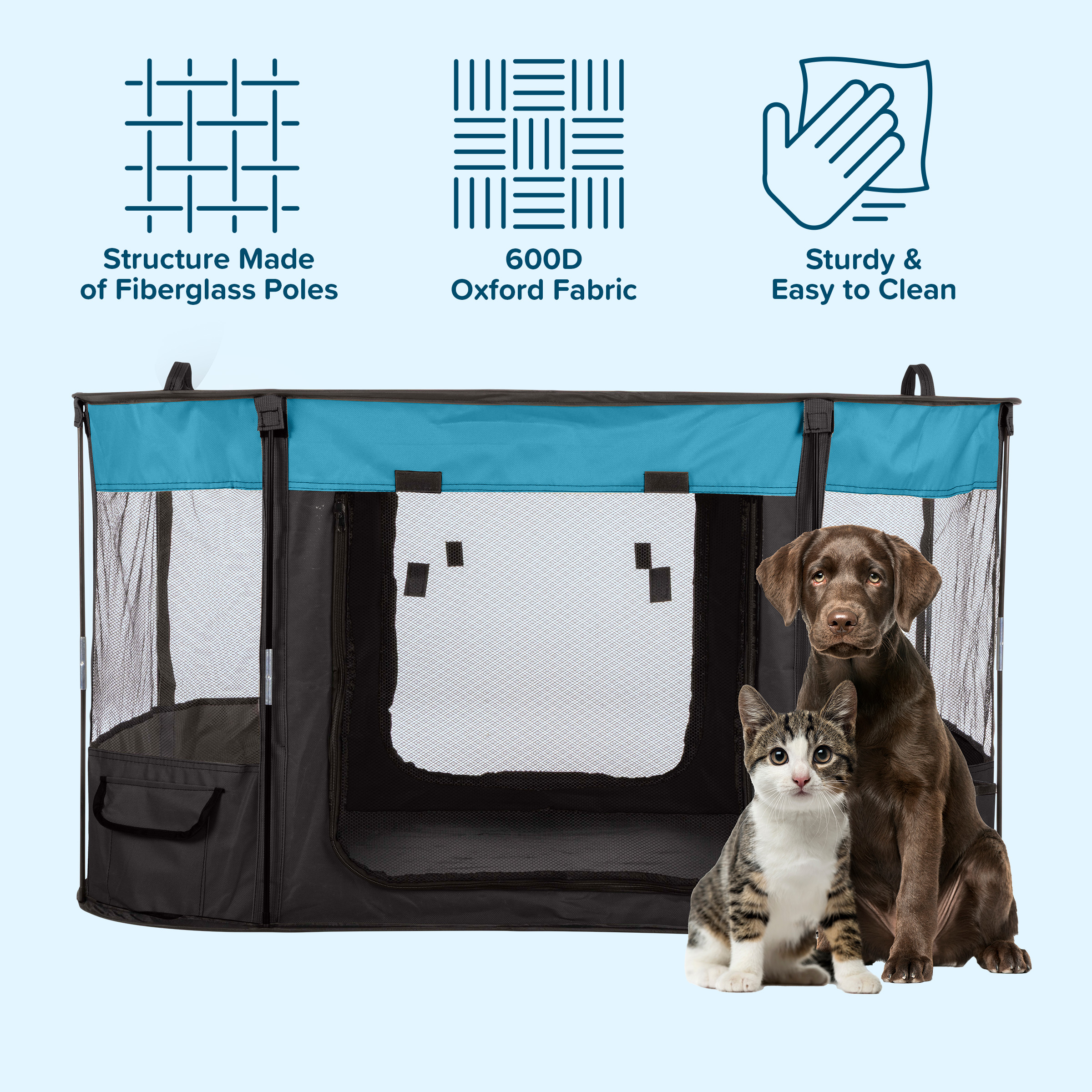PETMAKER 43x34x23in Dog Playpen with Mesh Windows and Zippered Doors (Blue)