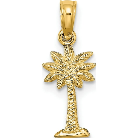 14K Yellow Gold 2-D Textured Mini Palmetto Palm Tree Charm (12.4 X 7.1) Made In United States k7663