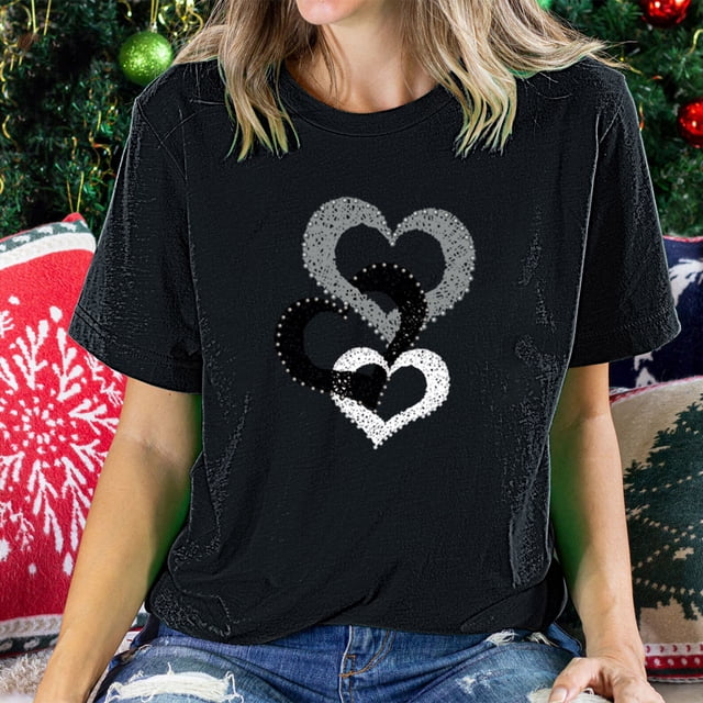 Meichang T-Shirts de la Saint-Valentin pour Femmes, T-Shirts Graphiques Cœur en Bonbon, Hauts pour Femmes, Manches Courtes, Col Rond, T-Shirts de Printemps
