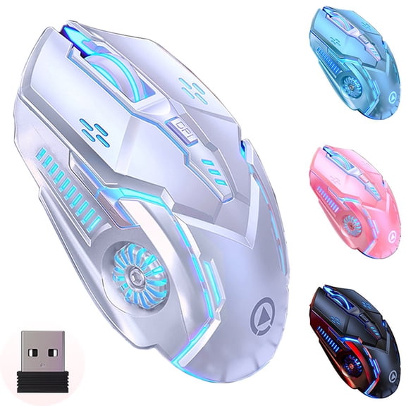 LEEYNEER Rechargeable Wireless Gaming Mouse 2.4G LED Optical Silent Wireless Computer Mouse with 7 LED Light 4 Adjustable DPI 1200/1600/2400/3200 Ergonomic Design Wireless Mouse for Lapto
