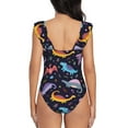 thumbnail image 6 of Yiaed Cartoon Dinosaur Print Women's Ruffled One Piece Swimsuit V Neck Swimwear Slimming Monokini for Woman-XX-Large, 6 of 8