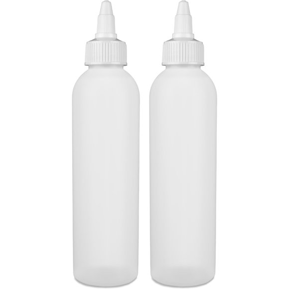 BRIGHTFROM Botellas aplicadoras con tapa giratoria, exprimen botellas de plástico vacías de 6 onzas, boquilla recargable para abrir/cerrar, multiusos (paquete de 2) (blanco)