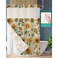 thumbnail image 2 of No Hook Shower Curtain with Snap in Liner, Summer Vintage Sunflowers Old Newspaper Texture Hotel Shower Curtains for Bathroom, Washable Shower Curtain Liner Set with Mesh Top Window, 66"x72", 2 of 6