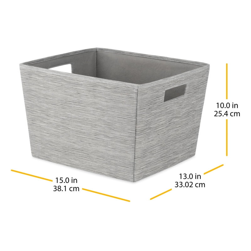 Whitmor Decorative Gray Fabric Storage Tote with Reinforced Handles, 15” x 13” x 10”