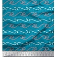 thumbnail image 1 of Soimoi Blue Velvet Fabric Swirl Abstract Print Fabric by Yard 58 Inch Wide, 1 of 3