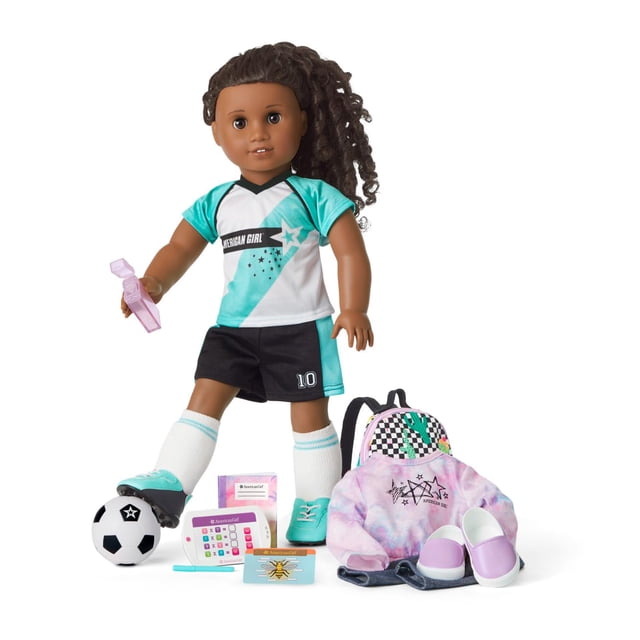 American Girl Truly Me 18-inch Doll 67 & School Day to Soccer Play Playset with Supplies, Uniform, and Ball, For Ages 6+