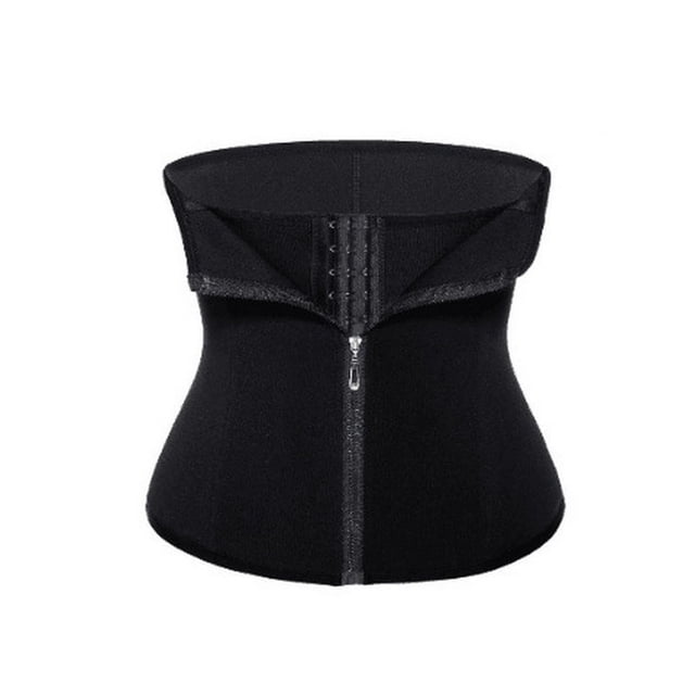 Mujer Entrenador De Cintura Corsé Cremallera Gancho Fajas Doble Control Body Shaper Barriga Cintura Cincher-XL-Negro