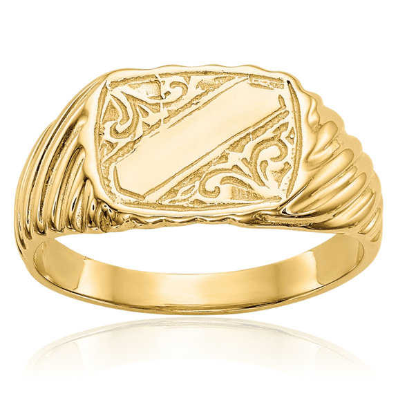 14K Solid Yellow Gold Custom Engraved Signet Ring Handmade Personalized Monogram Initial Letter Band
