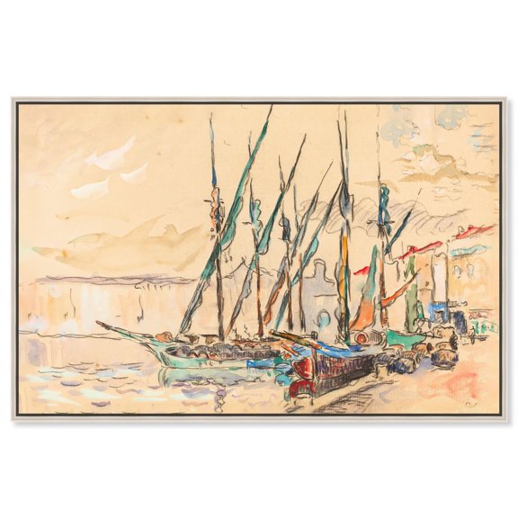 St Tropez 1906 Canvas Coastal Classic Art by Art Remedy, Silver Frame, 30" x 20"
