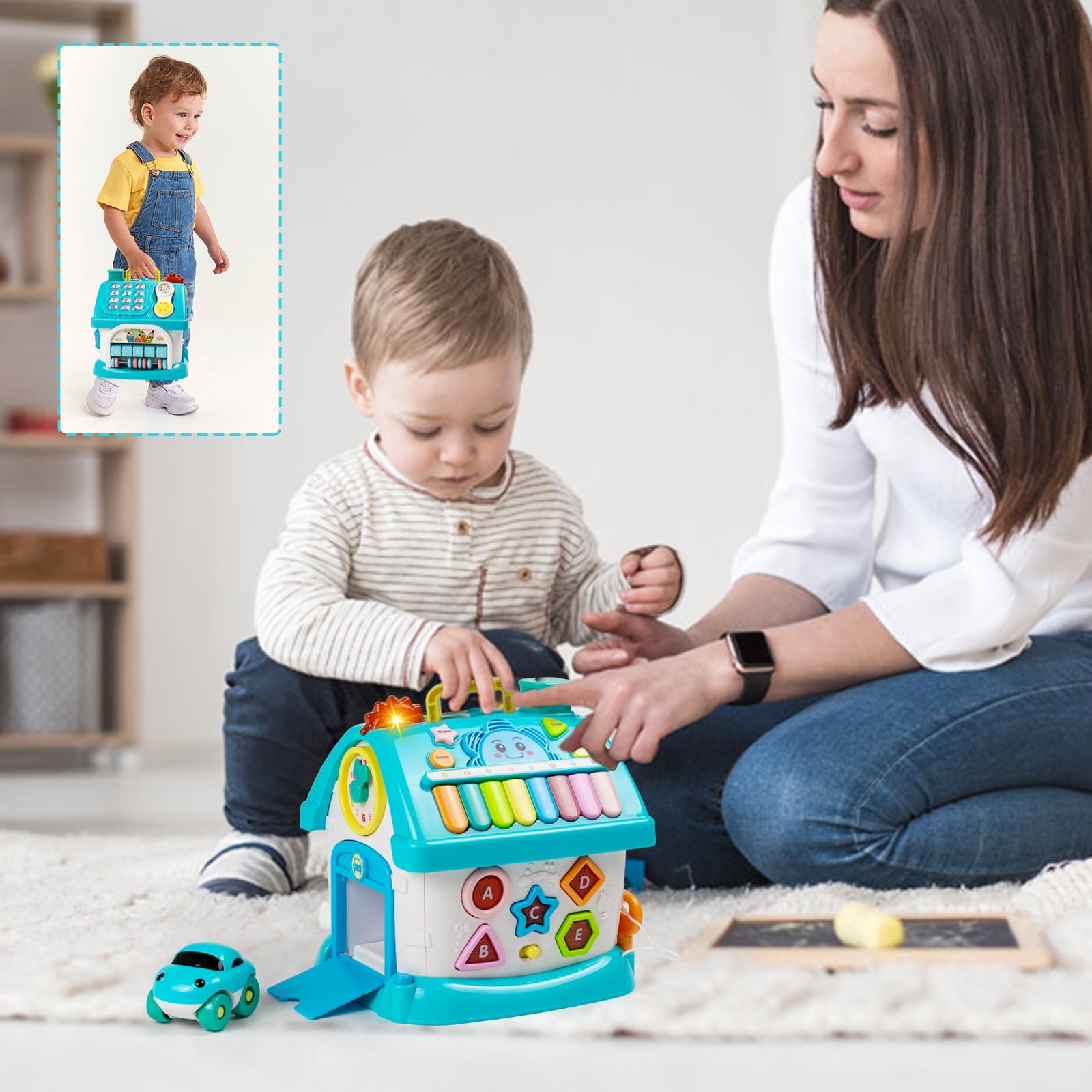 Marstone Baby Toys for 1 2 3 Year Old, Toddler Toys Age 1-2, 6-in-1 Montessori Toys House with Sound/Lights/Music/Clock/Telephone/Car