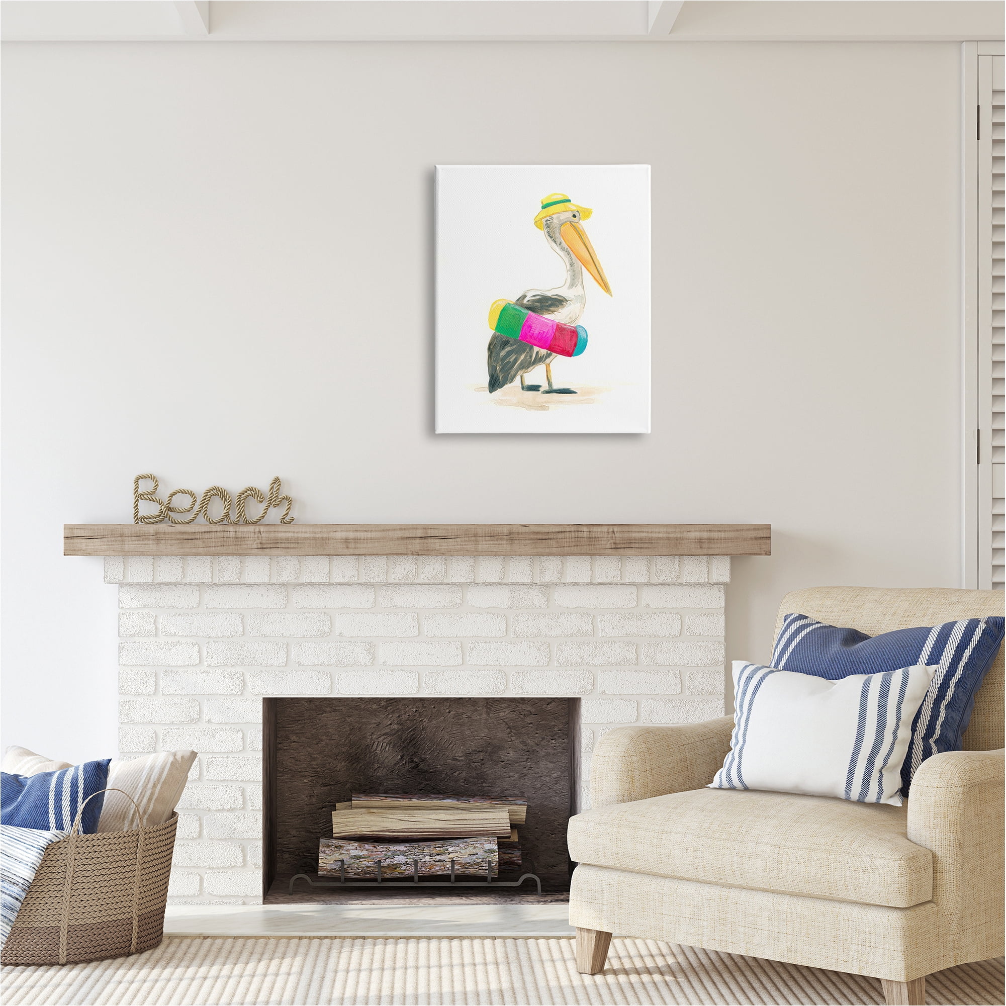 Stupell Industries Pelican & Beach Tube Animals & Insects Painting Gallery Wrapped Canvas Art Print Wall Art, 24 x 30