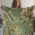 thumbnail image 2 of Vintage Floral Bird Print Flannel Blanket, Soft Cozy All-Season Throw for Sofa Bed Travel Camping Office, Green Retro Aesthetic Digital Print, Perfect Gift, 2 of 8