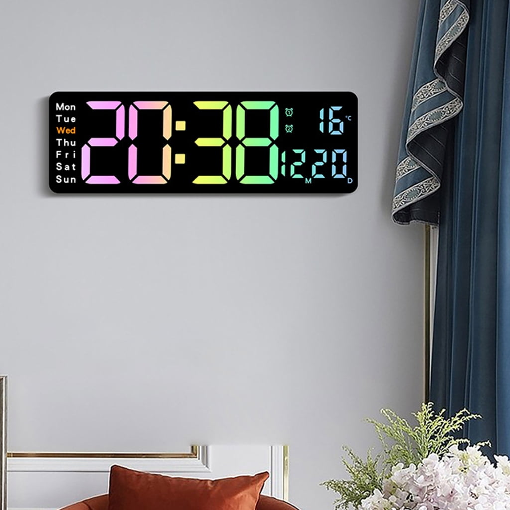 SIEYIO Wall Clock Digital LED Alarm Clock with 12" LED Calendar and Temperature Display for Office Desktop Bedroom Decorations