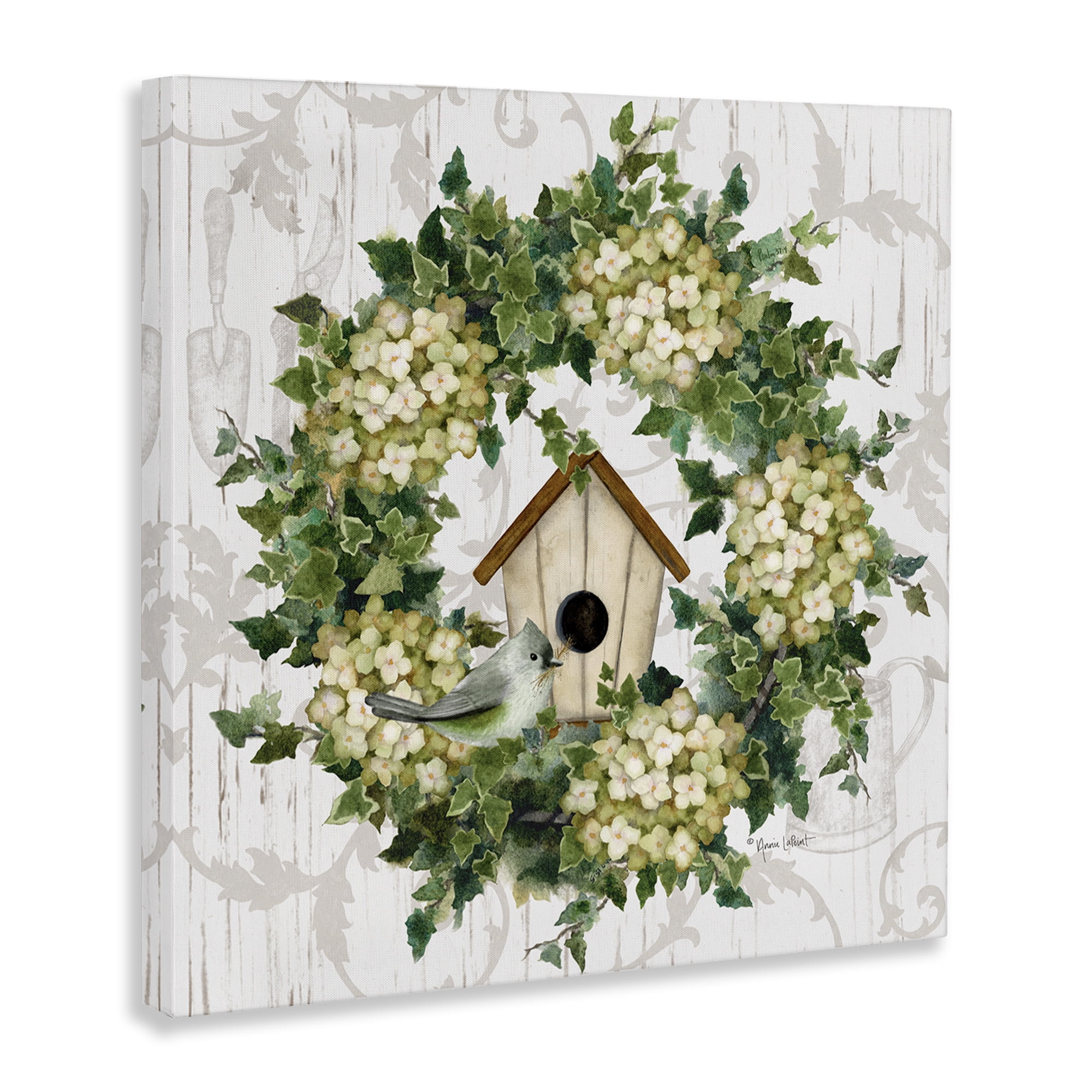 Stupell Industries Spring Birdhouse Wreath Botanical & Floral Painting Gallery Wrapped Canvas Art Print Wall Art, 30 x 30