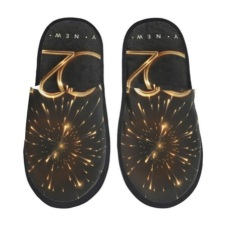 Balery 2025 Golden On New Year Slient Indoor Furry Fleece Comfort House Shoes Soft Non-Slip Home Shoes Cotton slippers House Slippers-- Medium