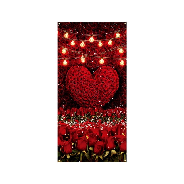 Housse de Porte pour la Saint-Valentin, Bannière de Porte de la Saint-Valentin Décoration Suspendue pour les Fêtes, Rideau de Porte en Polyester pour Décoration de Fête à la Maison Intérieure Extérieure, Toile de Fond Murale Festive pour Porte d'Entrée pour Entrée Romantique^