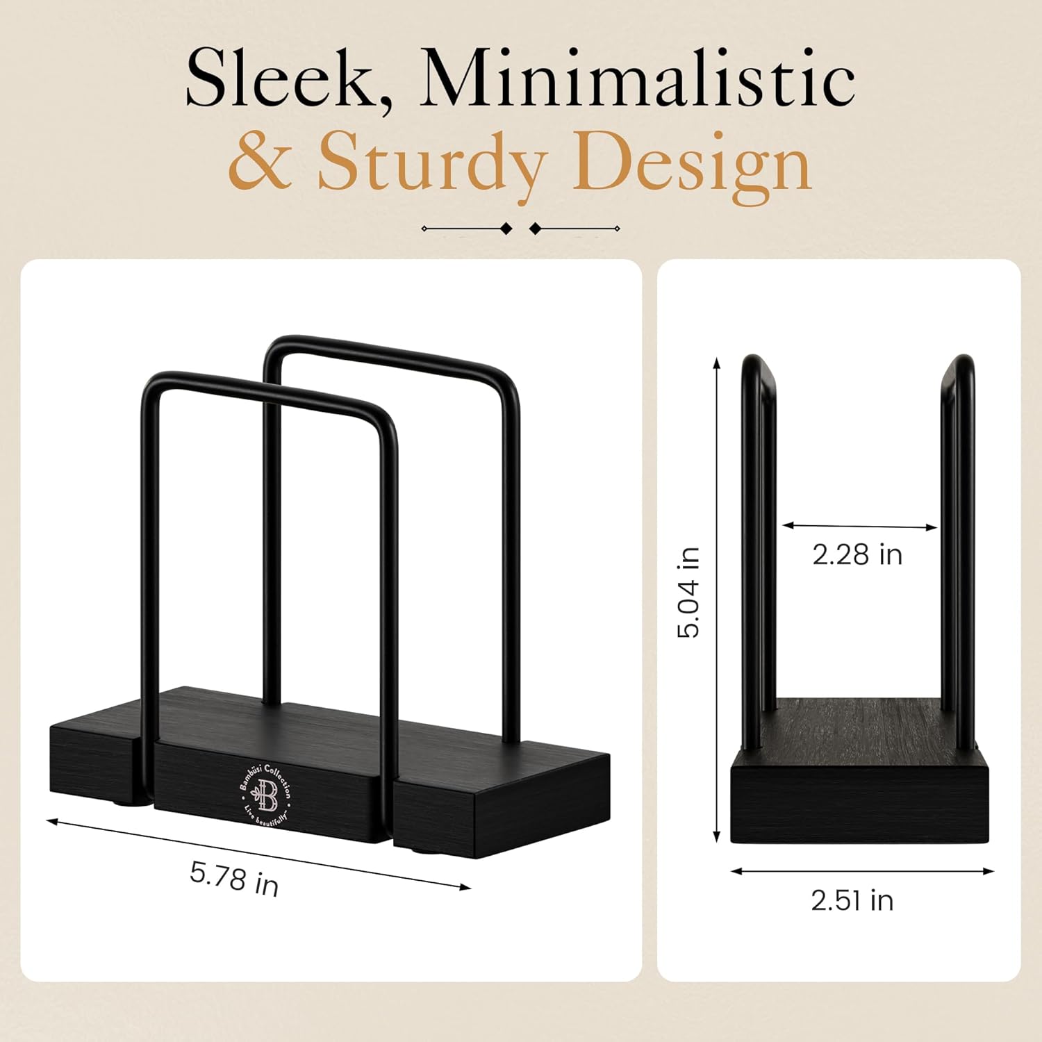 Napkin Holder for Table, Black Metal Frame with Bamboo Base, Non-Slip Bottom, Fits Cocktail or Dinner Paper Napkins
