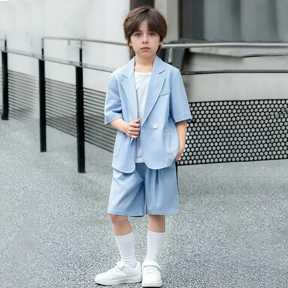 JCCXIN Outfit Sets Boy's Casual Suit Set Summer Short Sleeved Suit Blazer Tops And Shorts For Show And Performance Classic Clothes Sets
