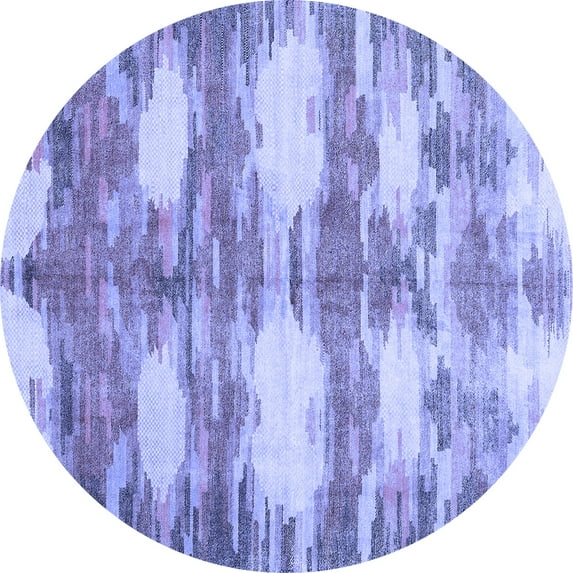 Ahgly Company Machine Washable Indoor Round Abstract Blue Contemporary Area Rugs, 4' Round