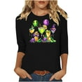 thumbnail image 2 of Jsaierl Women's Mardi Gras Shirts Funny Carnival Themed Mask Print Tees Trendy 3/4 Sleeve T Shirts Blouses Dressy Casual Crewneck Gifts Tops, 2 of 4