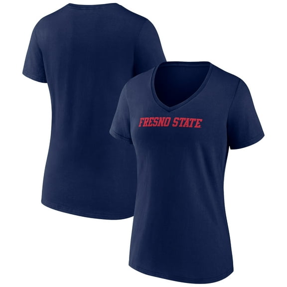 Women's Navy Fresno State Bulldogs Basic Arch V-Neck T-Shirt