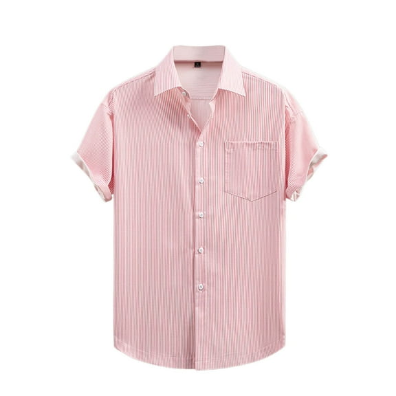 Dagugfen Shirts for Men Short Sleeve Button up Striped Loose Summer Comfy Casual Work Shirts with Pocket