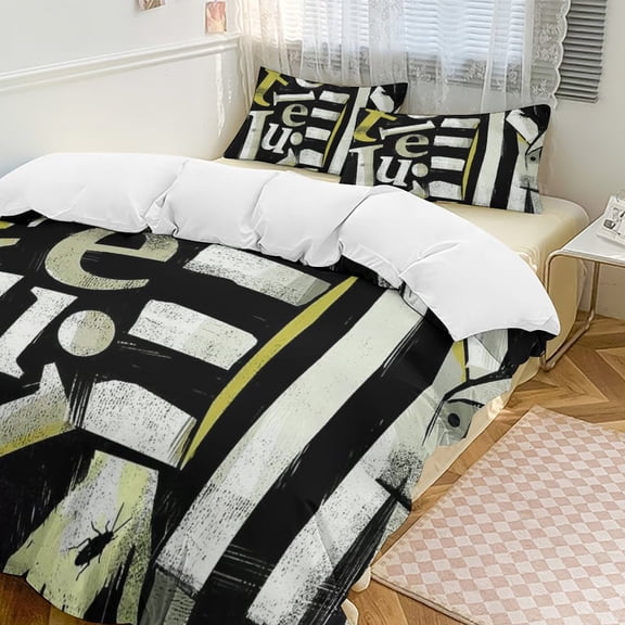 BeetleJuice 3 Piece Bedding Set Soft Comforter Theme Room Decor Bedclothes-1 Duvet Cover with 2 Pillowcases (90"x90")