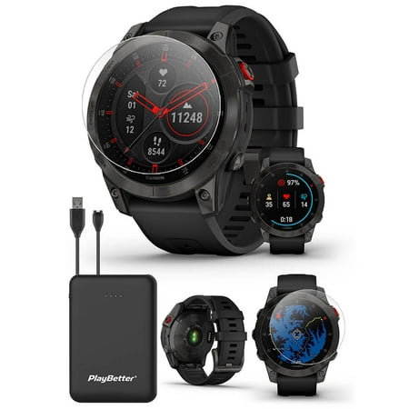 Garmin epix Gen 2 Sapphire (Black Titanium) Multisport GPS Smartwatch | Power Bundle with HD Screen Protectors & Portable Charger