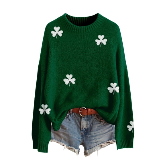 St Patricks Day Sweater Women Long Sleeve Crewneck Irish Oversized Pullover Plus Size Sweater