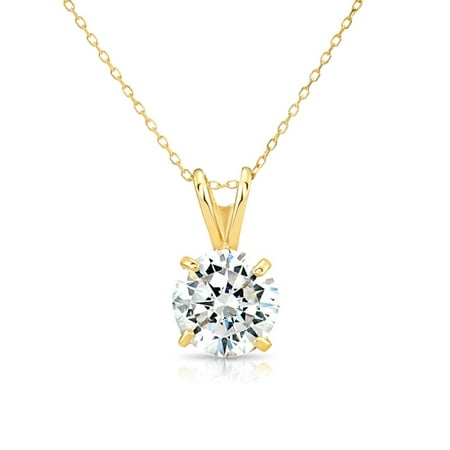 Tilo Jewelry 14K Yellow Gold .85 Carat Solitaire Round Brilliant CZ Pendant Necklace 18 Inch Cable Chain | 6mm | Classic Everyday Necklace for Women & Unisex
