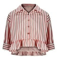 thumbnail image 5 of ZQGJB Womens Button Down Striped Shirts Peplum Ruffle Hem 3/4 Sleeve Casual Loose Babydoll Blouse Cropped Beach Vacation Collared Tops with Pocket Red XL, 5 of 7