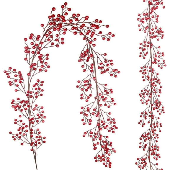 Christmas Red Berry Garland,Bexikou 5.75ft Artificial Red Berry Garland for Indoor Outdoor,Christmas Tree Garland for Winter Christmas Holiday New Year Decor