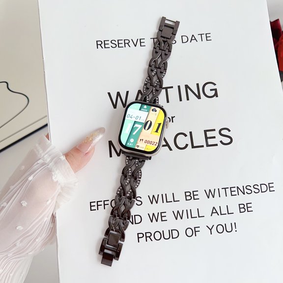 Dwitch Band Replacement Compatible with Apple Watch 38mm 40mm 41mm for Women, Jewelry Diamond Replacement Metal Wristband Strap for iWatch Series 9/8/7/6/5/4/3/2/1/SE,Black