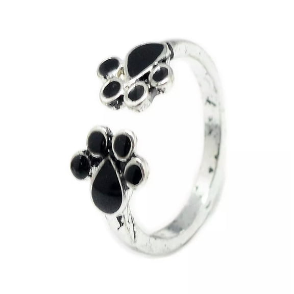 QQTDFG Enamel Alloy Cuff Ring Dog Footprint Antique Silver Size 4 Adjustable P423-default