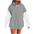 thumbnail image 2 of Womens Hoodies Oversized Sweatshirts Pullover Fleece Lined Drop Shoulder Long Sleeve Hooded Sweaters Fashion Drawstring Colorblock Tunics Hoodie Sweatshirt Juniors Girls Y2K Clothes with Pocket, 2 of 7
