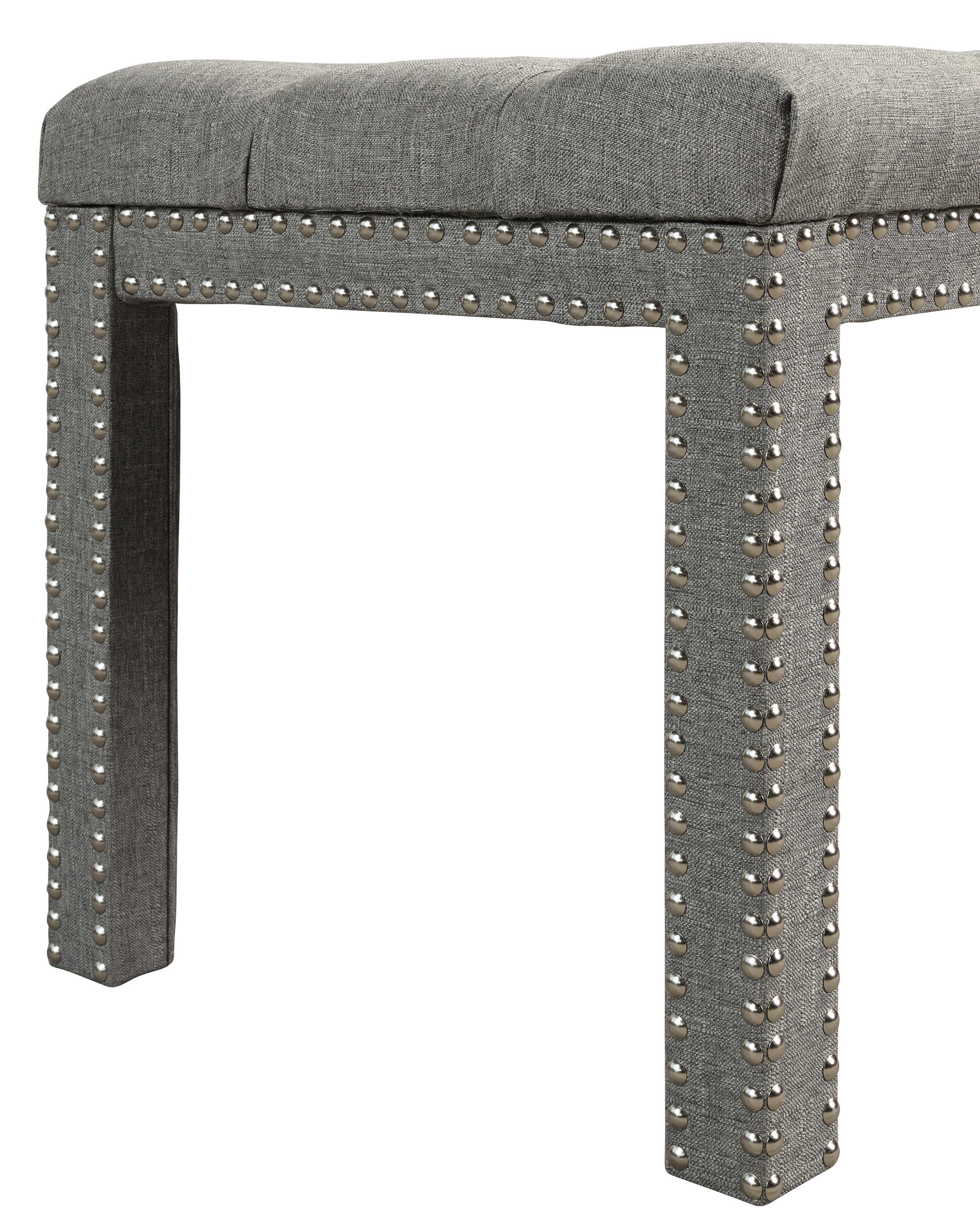 Crown Mark Finley Upholstered Nailhead Bench, Gray - image 3 of 4