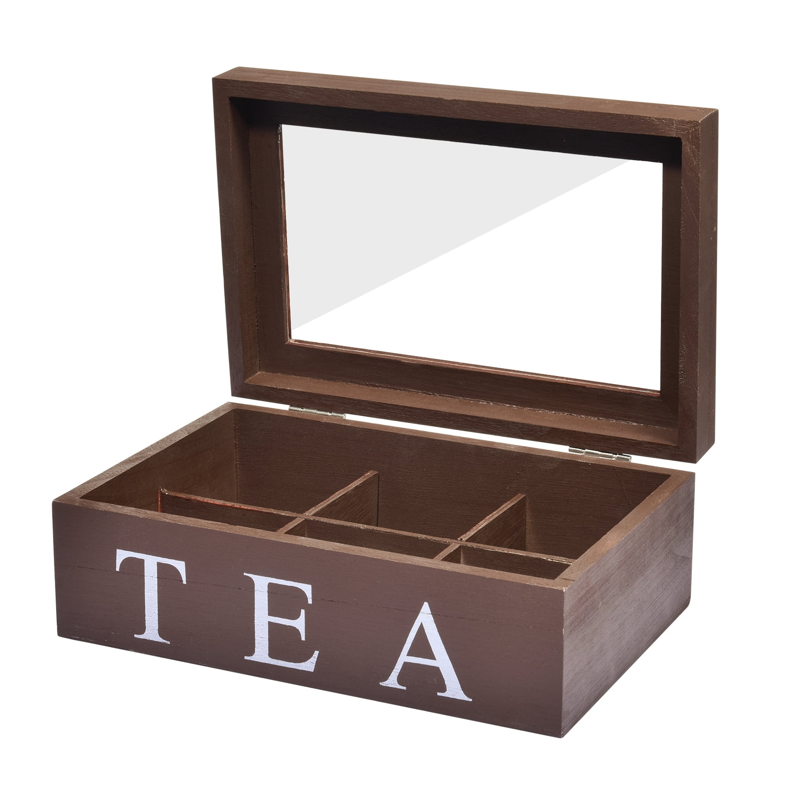 Yellow Tea Organiser 6 Compartments Decoupage 21 x 16 x 8,5 cm Natural Wooden Tea Box Storage 