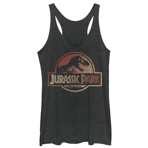 Women's Jurassic Park Earth Tone Logo  Racerback Tank Top Black Heather Small