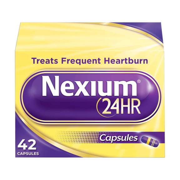 Nexium 24HR Acid Reducer Heartburn Relief Capsules for All-Day and All-Night Protection From Frequent Heartburn With Esomeprazole Magnesium, 42 Count
