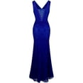 thumbnail image 2 of Angel-fashions Women's V Neck Lace Split Ruffled Beading Sheath Wedding Dress, 2 of 7