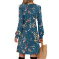 thumbnail image 4 of Ladies' Printed Casual Fashion V-Neck Long Sleeve Mid Length Dress with Floral Style for Spring and Autumn Gatherings,Dark Blue,M, 4 of 5